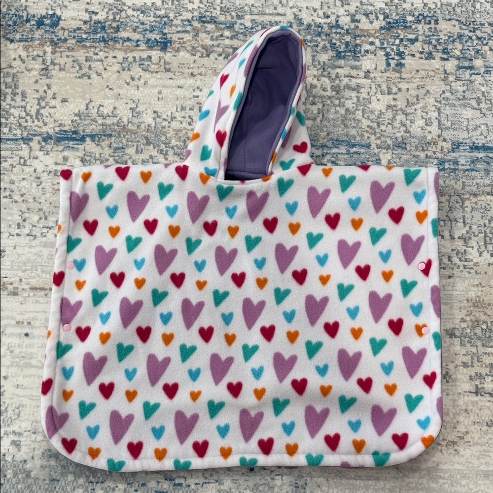 Colorful Heart Patterned Hooded Poncho